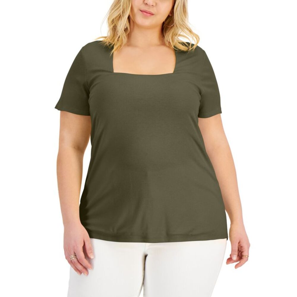 INC International Concepts Plus Size Square Neck Ribbed Top